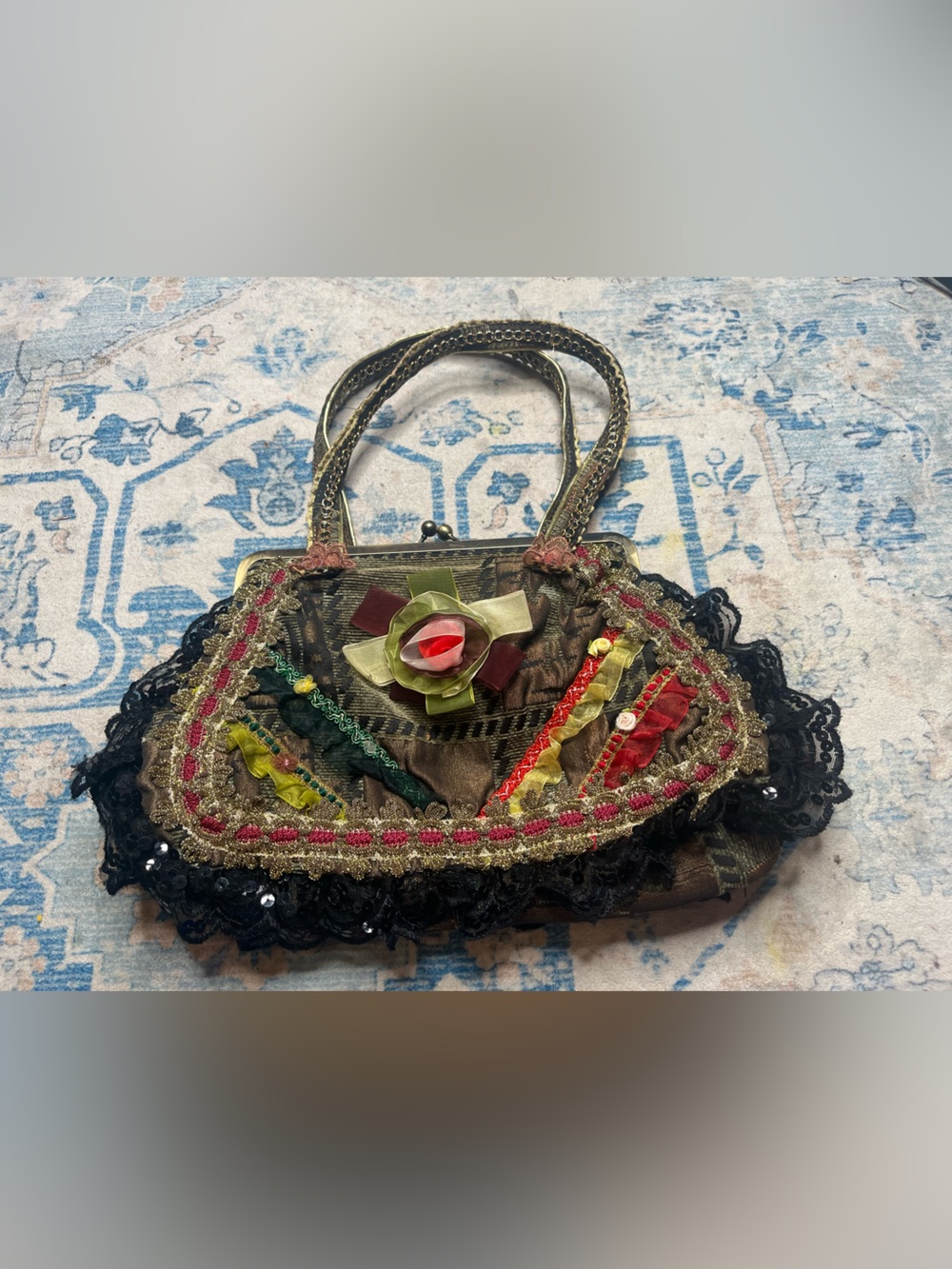 Boho Embellished Multicolor Lace Wristlet Clutch